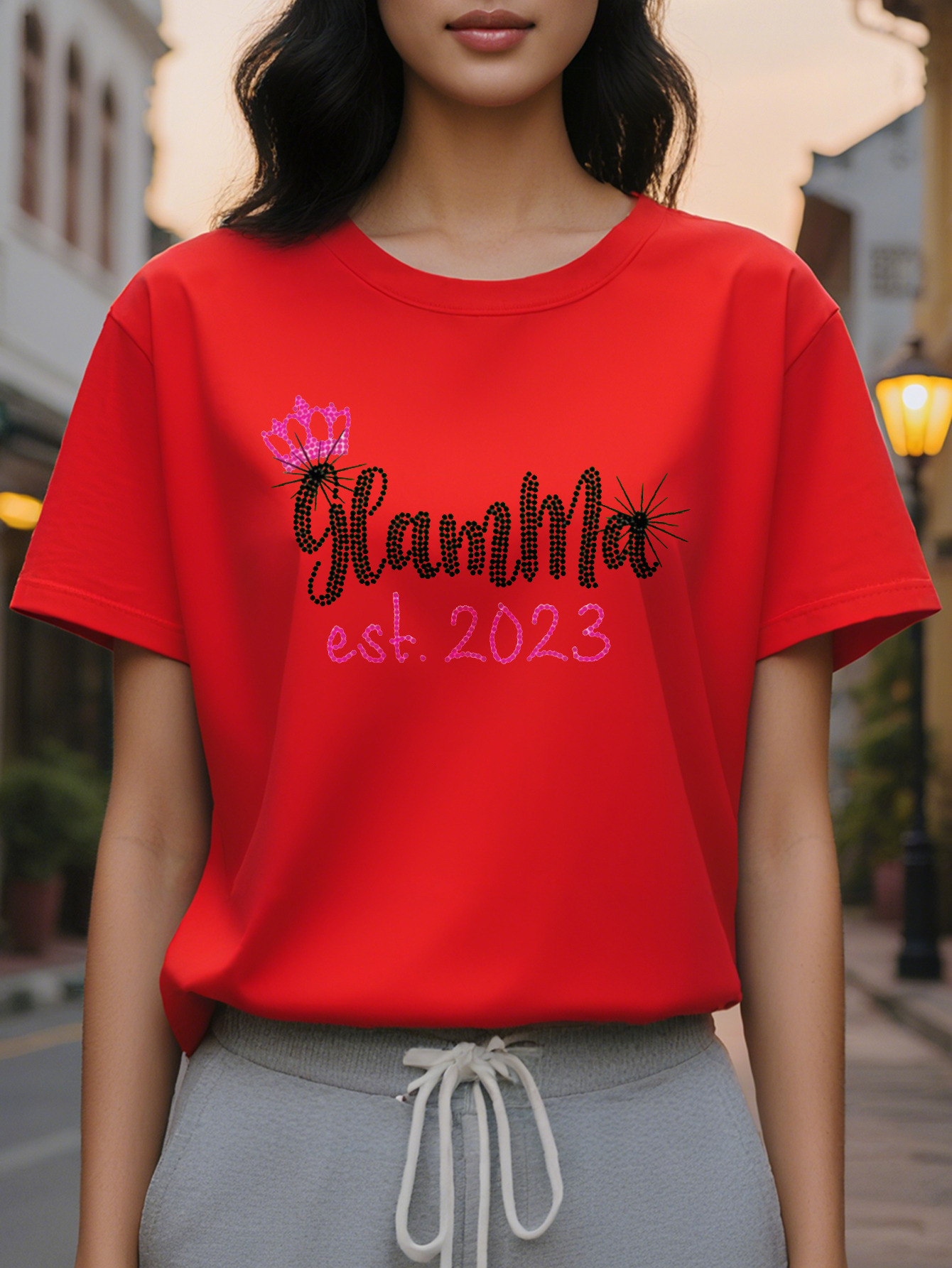 GLAMMA American Style Trendy Printed Round Neck Short Sleeve T-Shirt Women's Spring and Summer New Slim Fit Slimming