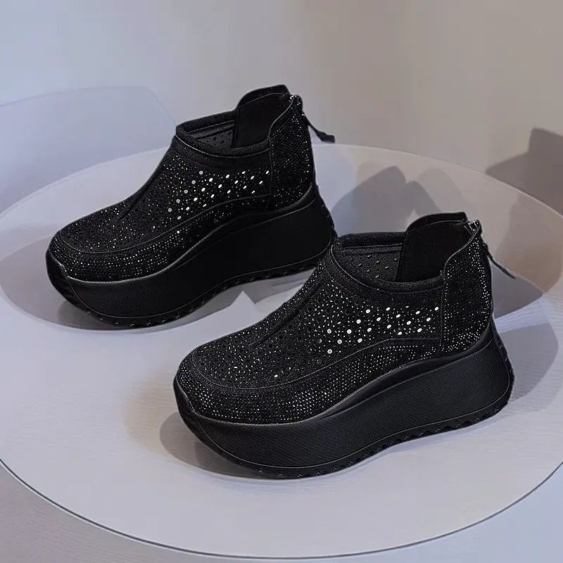 Women's breathable hollow 2025 new dad shoes designer casual height increasing sports shoes