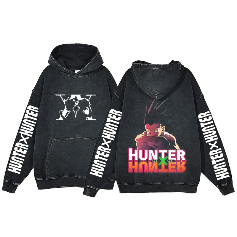 2025 Fall/Winter New Arrival: Anime Hunter X Hunter Washed Vintage Print Street Retro Hoodie - VT2717