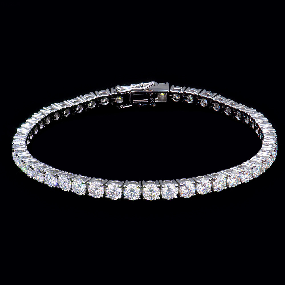 Hip Hop Style 4mm Tennis Chain 1 Row VVS Moissanite Diamond Bracelet Gold Plated Fine Jewelry Tennis Bracelet Bangle
