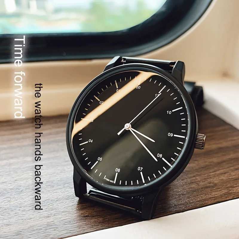 gift Enmex backward wristwatch creative design rrsal time simple styleanticlockwise casual quartz lefthand watch X250904