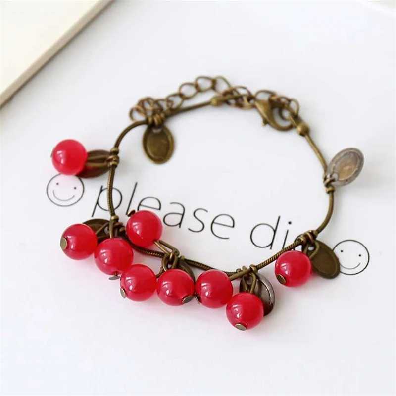 Sweet Cherry Girls Bracelets Antique Color Chain Coin Pendants Female Bangle Vintage Boho Bracelets Summer pulseras mujerXJ250904