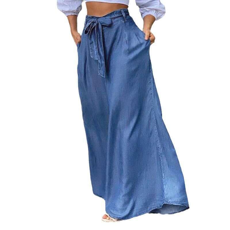 Women's Elegant Lace-Up High Waist Casual Large Size Denim Skirt