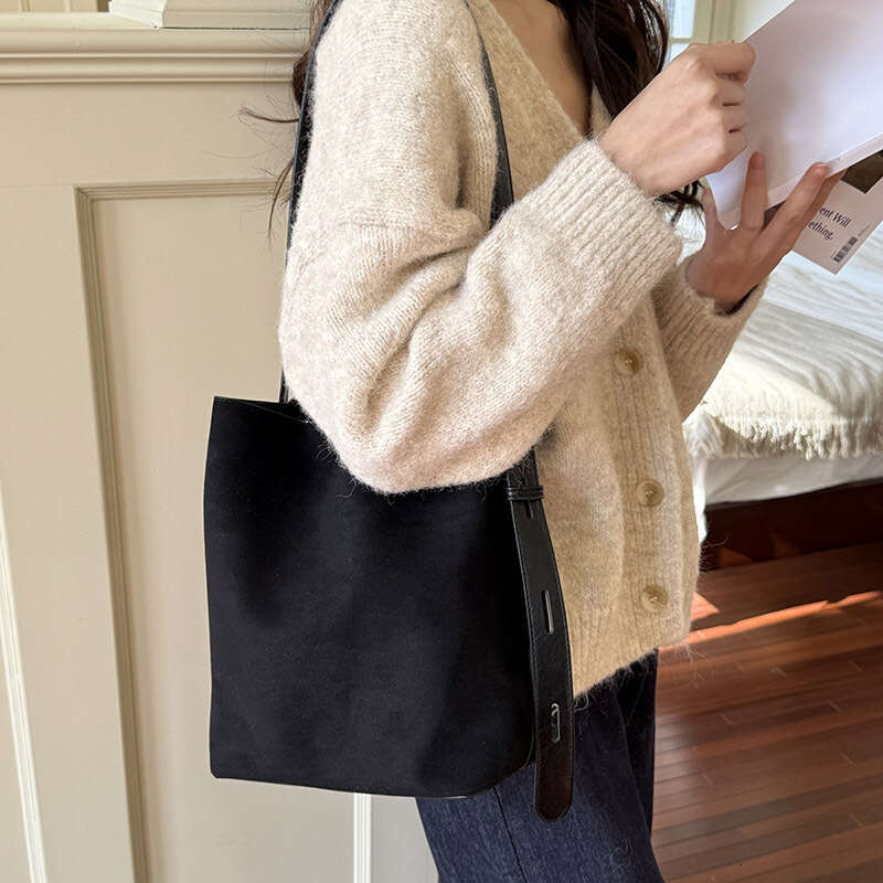 Korean Niche INS Suede Leopard Print Bucket Versatile Shoulder Crossbody Women's Tote Bag