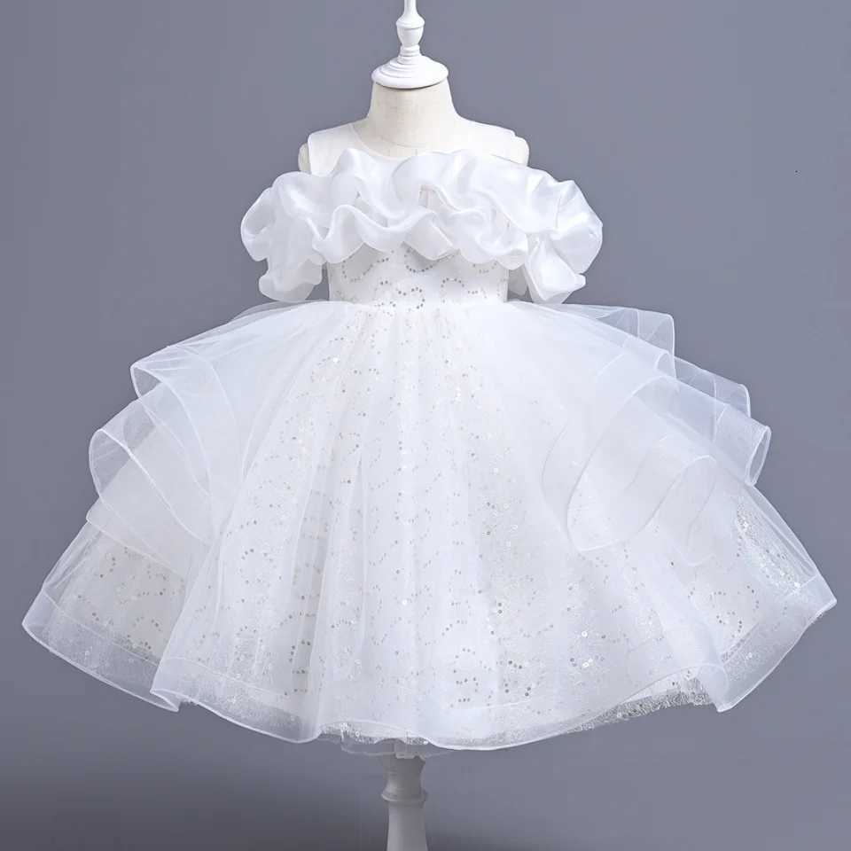 New Girls Wedding Evening Dress Petal Sequin Mesh Sleeveless Dress Birthday Party School Graduation Party Dress Z250904