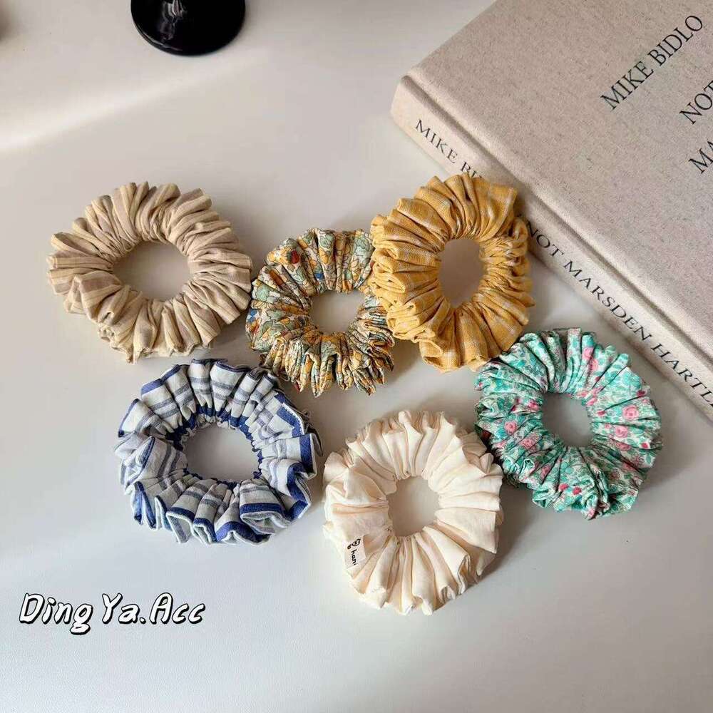 DH collections Korean - style Gorgeous Checked, Floral and Tweed - inspired Pleated Chunky Hair Ties