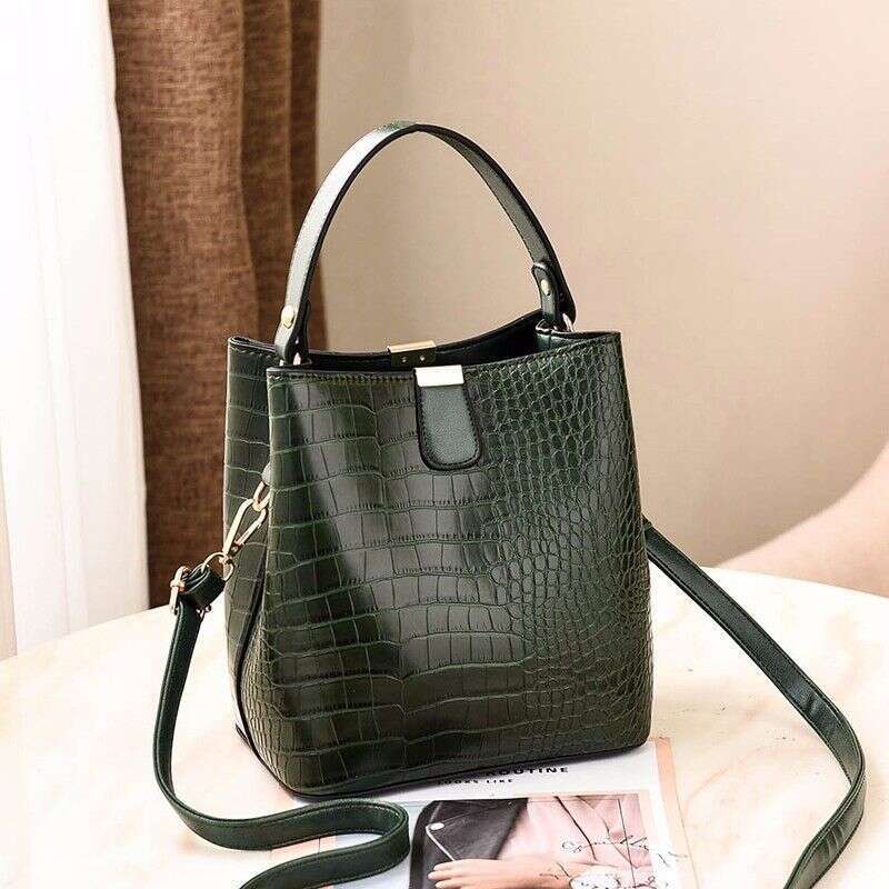 Women's New Crocodile Pattern Bucket Fashion Single Shoulder Crossbody Bag Handbag