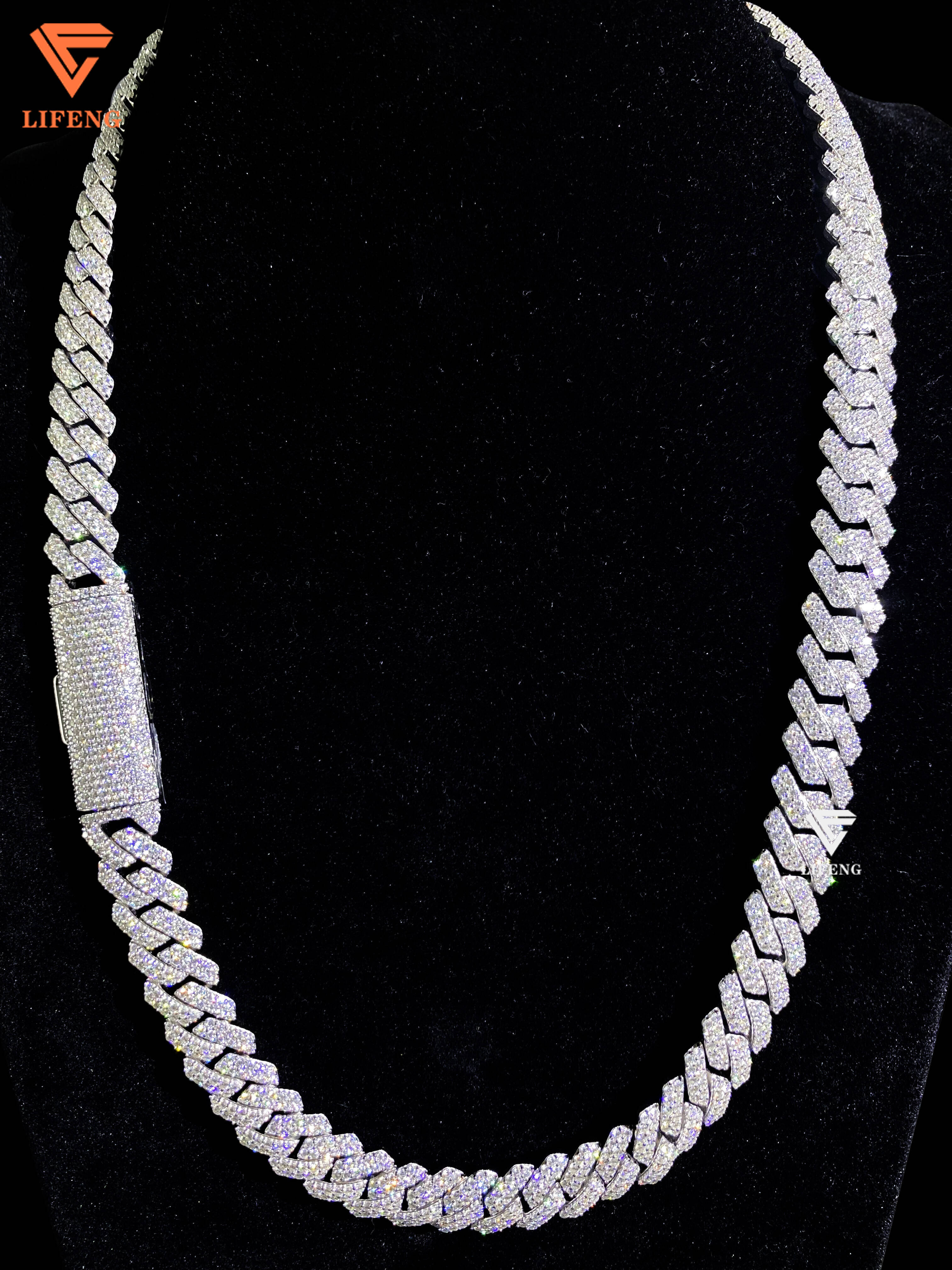 Custom 12mm20mm 925 Sterling Silver VVS Moissanite Diamond Heavy Iced Cuban Link Chain Necklace Tight Design for Men Hip Hop