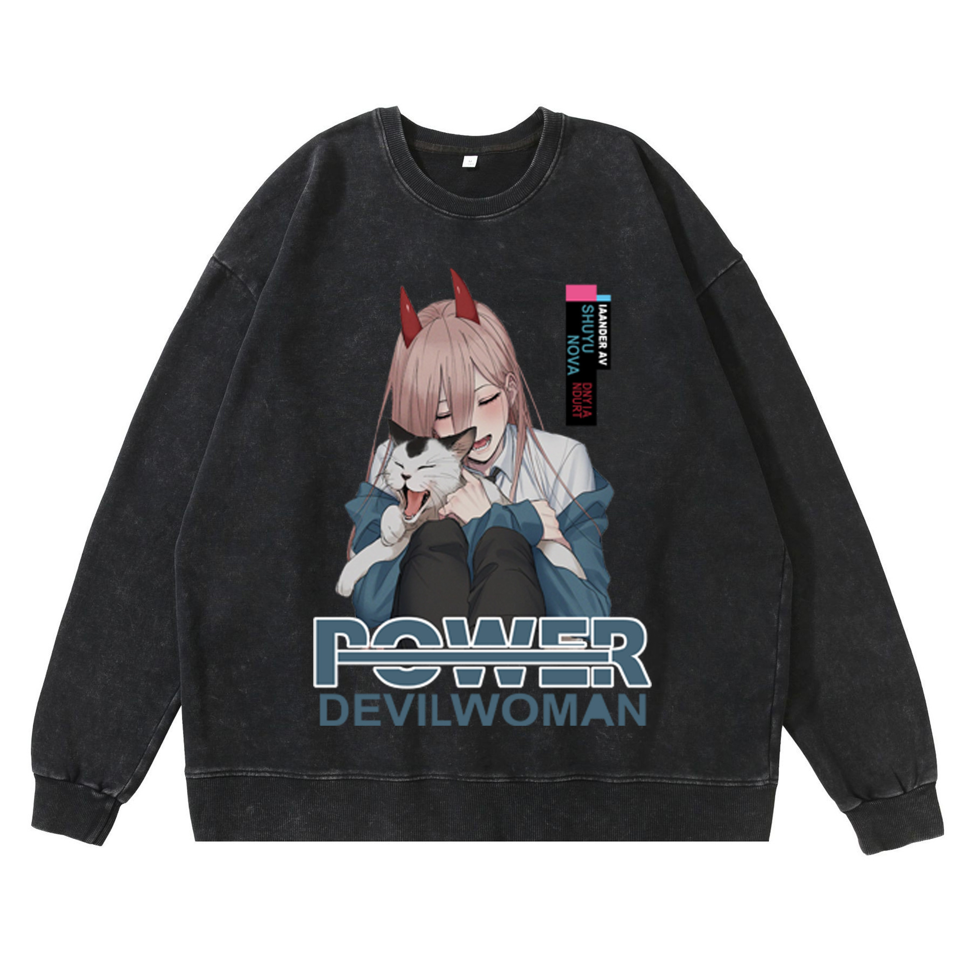 360g Heavyweight Washed Vintage Chainsaw Man Anime American Street Retro Cotton Hoodie Streetwear Crewneck Hoodie - TT8251