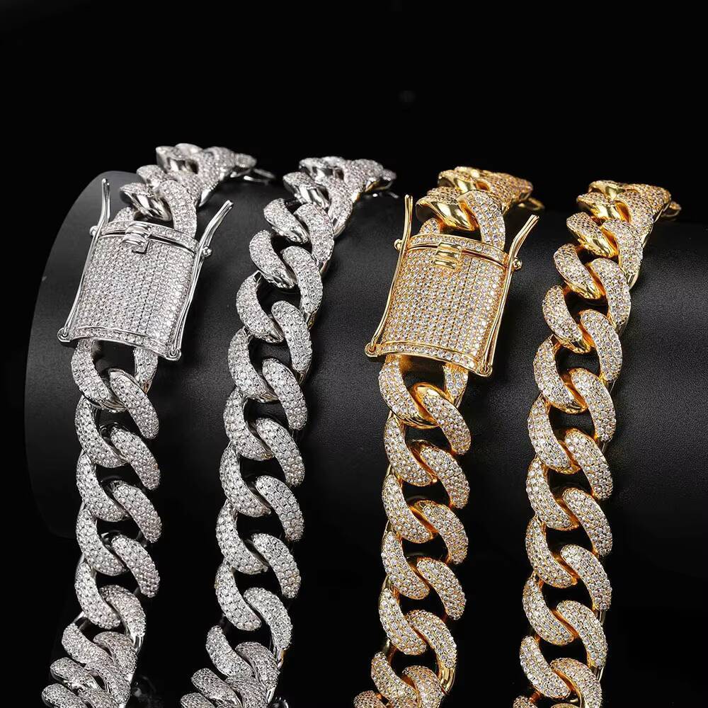 15mm Cuban Link Chain Necklace Iced Out Chunky Cadena Moissanite Hip Hop Cuban Chain