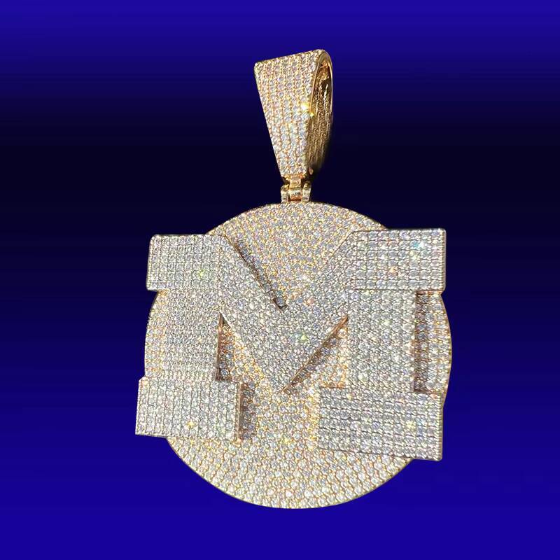 Custom Large Disc M Letter Pendant Unisex Religious Brass Jewelry With Copper Zircon Pearl Diamond Charms for Children