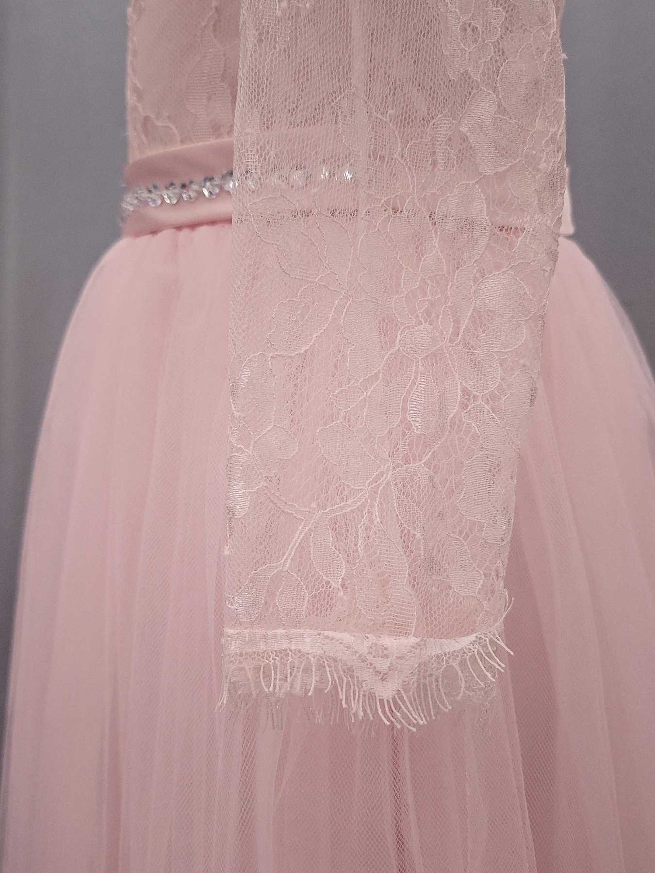 Pink European and American best-selling childrens bridesmaid dress with lace long sleeves and large skirt flower girl princess dress Z250904