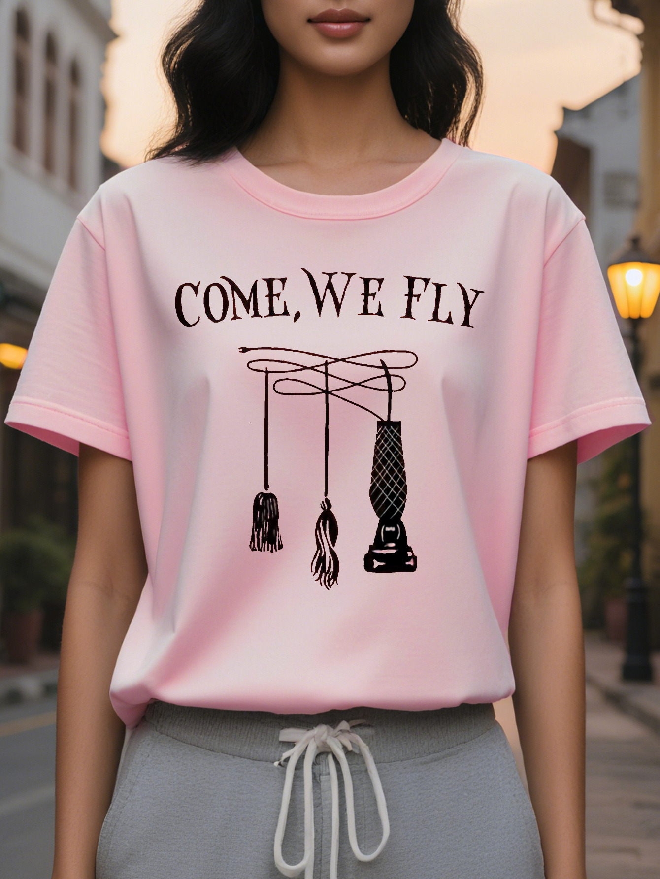 ume We Fly Print Crew Neck T Shirt Casual Short Sleeve Top For Spring Summer Women s Clothing