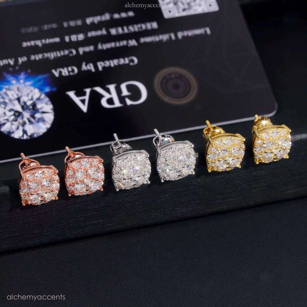 New Pass Tester GRA Certified Stocks VVS Dia Sterling Sier Hip Hop Jewelry Moissanite Stud Earrings for Men