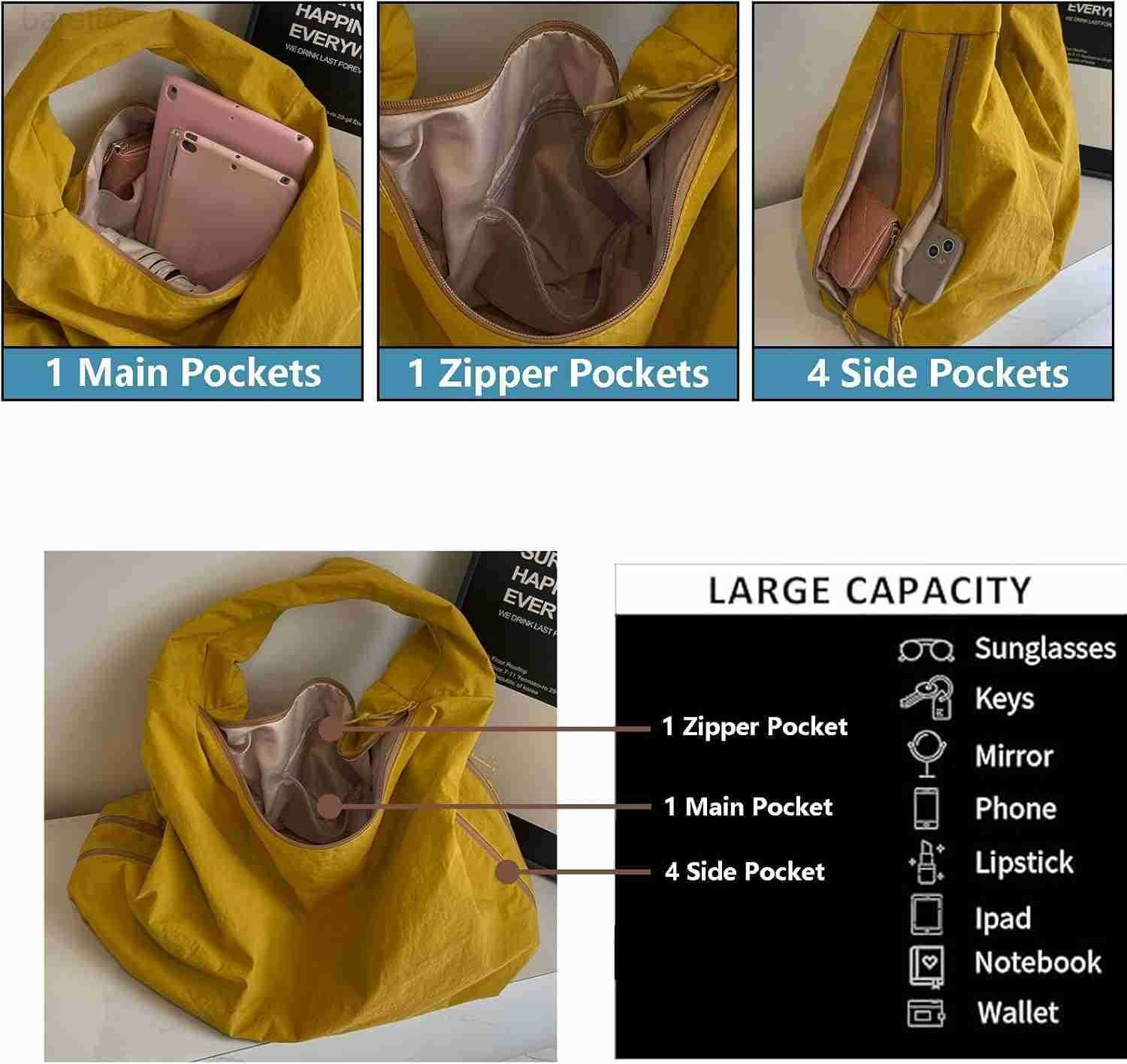 Large Nylon Hobo Bag Women Crescent Shoulder Bag Vintage Tote Bag Casual Shopper Handbag for Women M250903