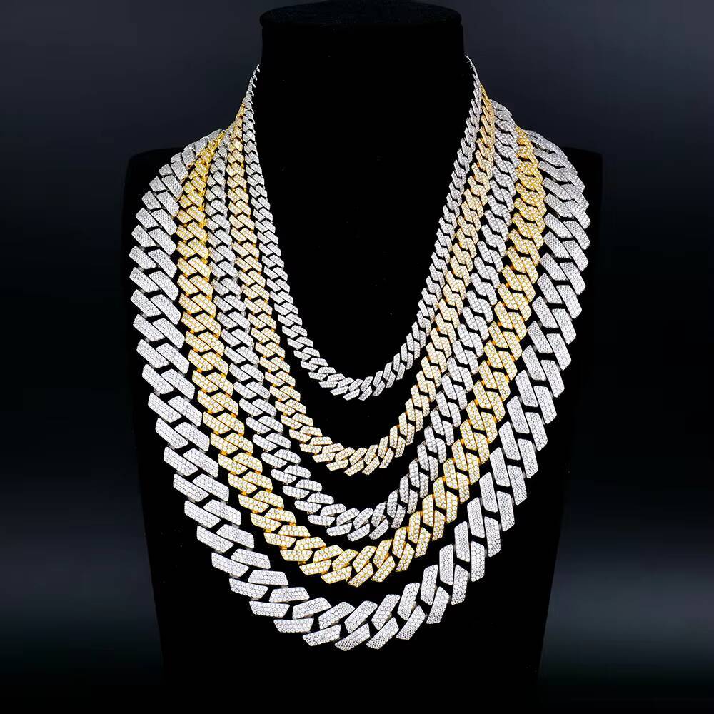 Custom Men Hip Hop Jewelry Heavy Big 20mm 925 Silver Miami Iced Out Vvs Diamond Mossanite Moissanite Necklace Cuban Link Chain