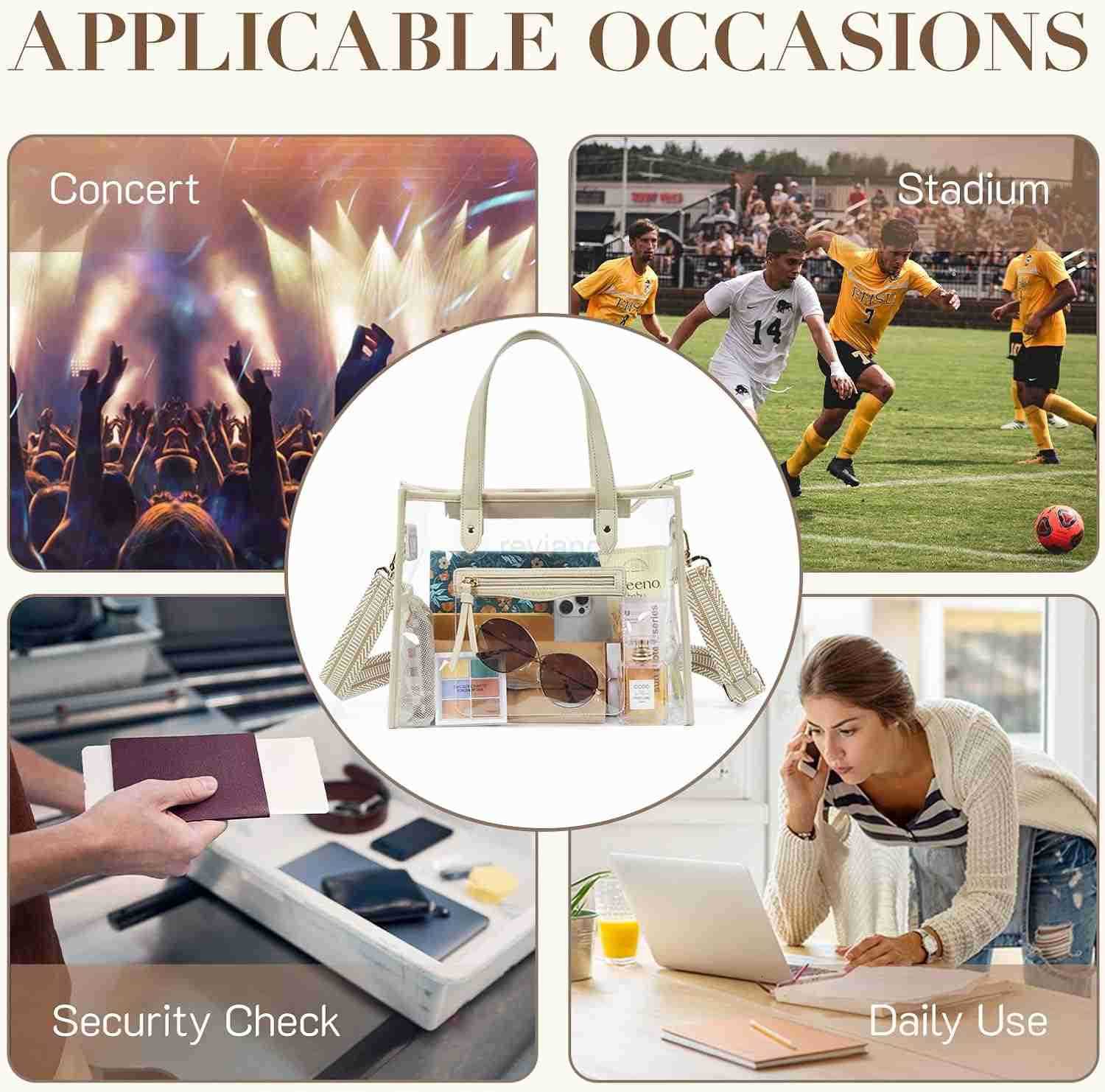 Clear Tote Bag for Women Thick PVC Clear Bag for Stadium Events with Guitar Strap Transparent for Concert BeachW250904