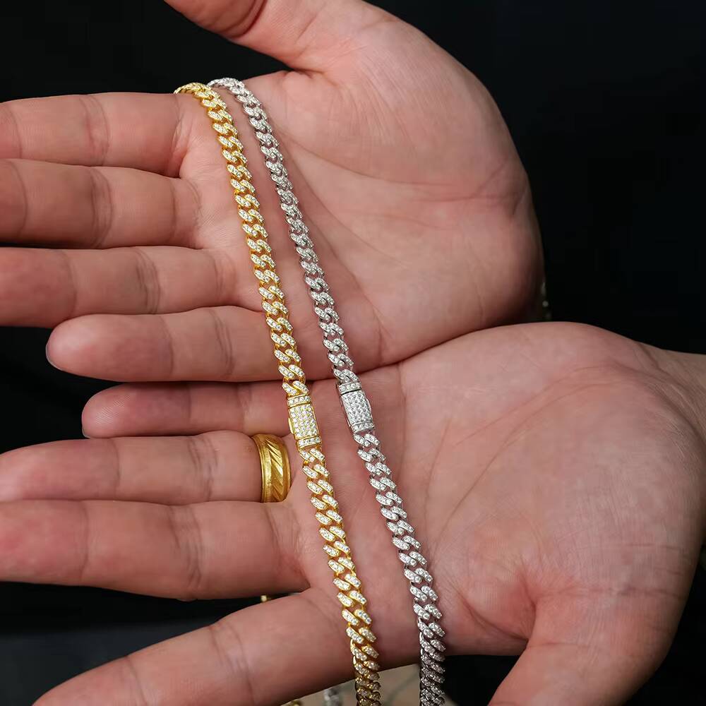 Wholesale 6mm Diamond Tester Cuban Link Chain 925 Sterling Silver Hip Hop Style Iced DVVS Moissanite Necklace