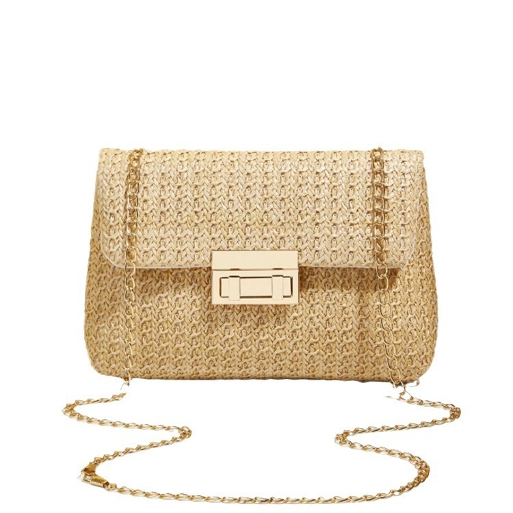 TB BHULAMTE Designer's Sweet Style Fashionable Straw Double-lock Single-shoulder Bag 2025 Summer New Trend Versatile Commuter Chain Crossbody Bag