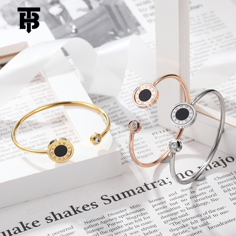 TB BHULAMTE New Designer Jewelry Roman Lettered Agate Shell Rotating Stainless Steel Bracelet Is A Rose Gold Titanium Steel Bracelet For Women