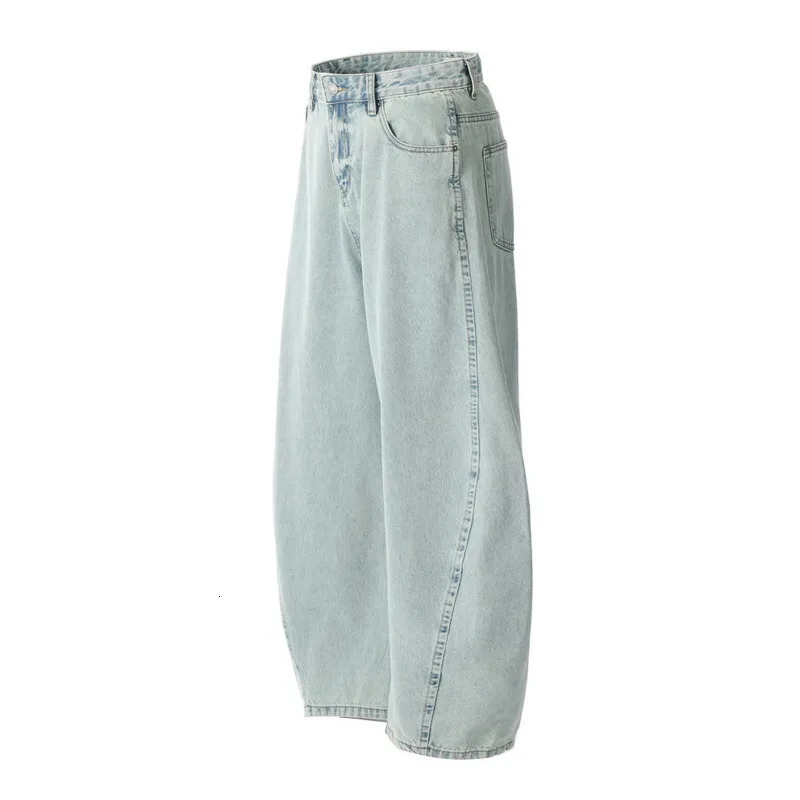 HKSH Spring Man Punk Heavy Washed Jeans American Trend Loose Wide Leg Light Color Vintage Ins Banana Denim Pants HK4767 250823