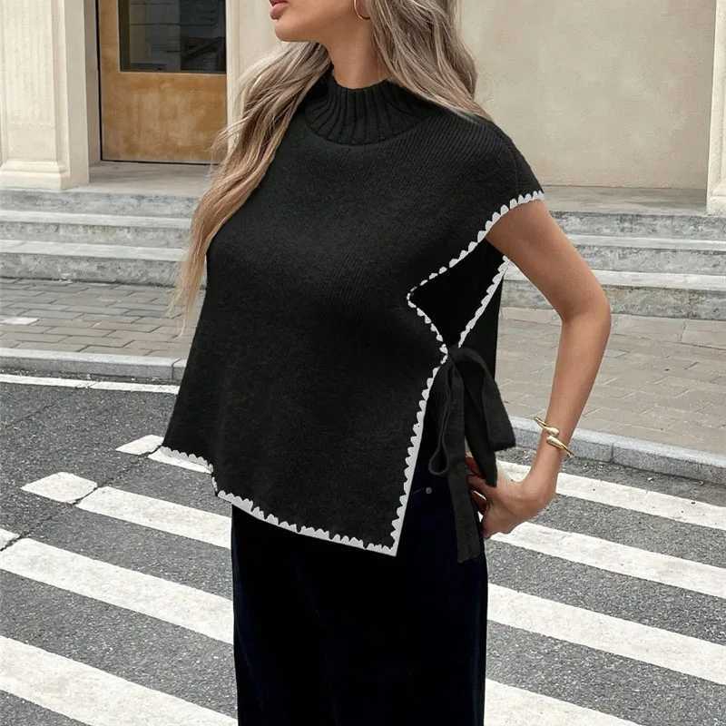 Autumn Fashion Side Laceup Bowknot Sweaters Women Elegant Round Neck Knitwear Tops Pullover Winter Loose Hollow Jumper Harajuku M250904