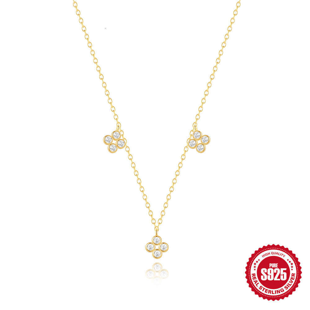 New s Pure Sier Five-Flower Four-Leaf Inlaid Zircon Necklace for Women Lucky Clover Jewelry