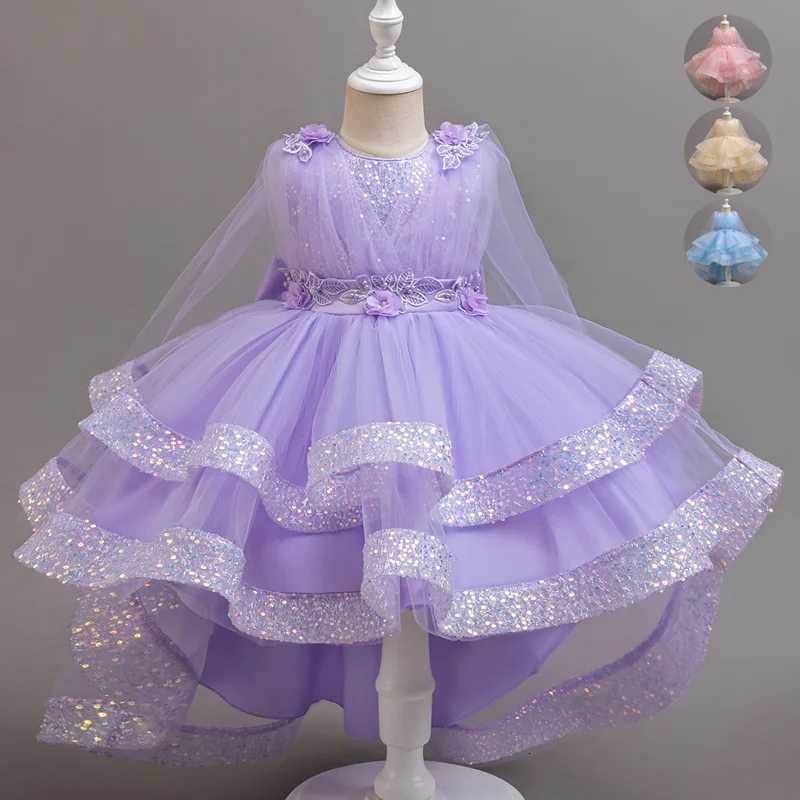 Tailing Dresses for Flower Girls Party Princess Purple Dress Kids Girl Dresses for Wedding Birthday Ceremony Z250904