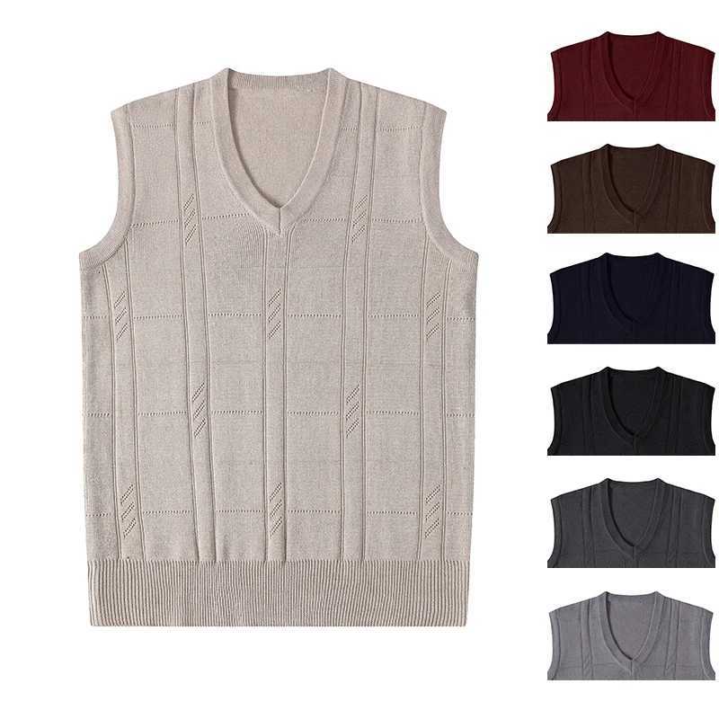 Mens V Neck Knit Vest Sweaters Casual Sleeveless SweaterXJ250904