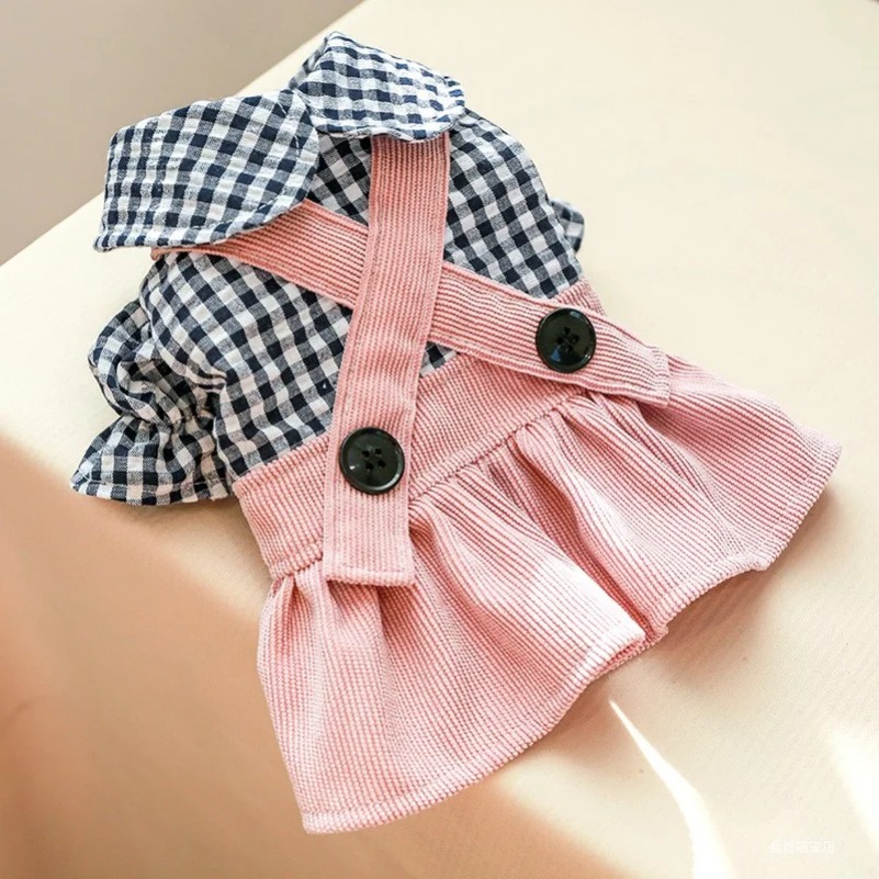Dog Clothes Black Button Plaid Dress For Small Medium Dogs Cat Spring Summer Pet Clothing Dog Costume Supplies Skirt