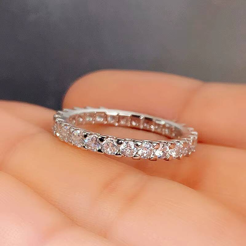 CAOSHI Hot Selling Womens Group Set Simple Band Ring Full White Round Moissanite Light Luxury Set Couple Wedding Rings for Woman