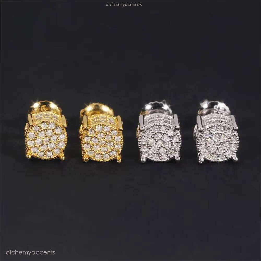 Hip Hop Gold Plated Round Style Sier Iced Out VVS Moissanite Stud Earrings for Men