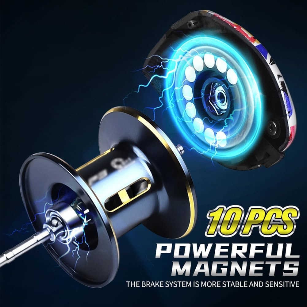 Baitcasting Fishing Reel 51BB Baitcasting Reel High Speed 721 Gear Ratio Low Profile Baitcaster Reel 8kg Max Drag Metal Body Baitcaster Fishing Reels 