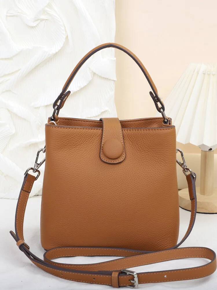 First Layer Cowhide Women crossbody 2025 New bucket bag genuine leather design Shoulder Bag small handbag
