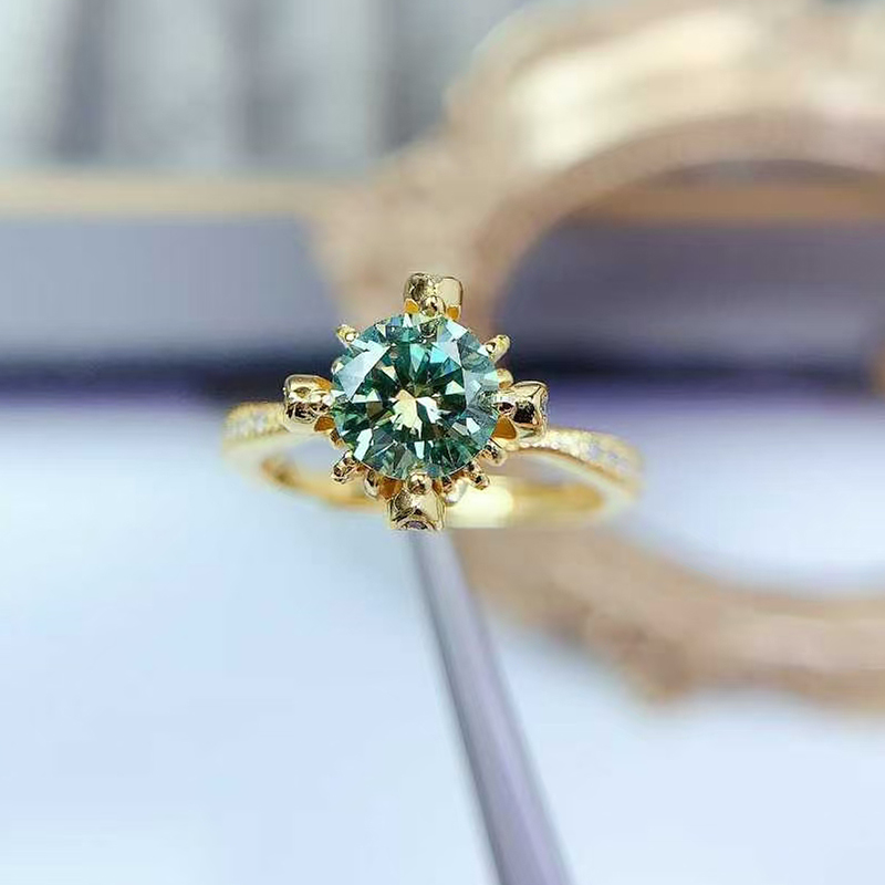 Green moissanite ring 1ct VVS grade moissanite jewelry with certificate 925 silver engagement ring for women