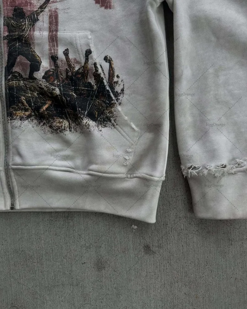 Fashion Harajuku High Street HipHop Oversized Zipper Hood Men Y2K Punk Retro Rock Letter Print Casual Sweatshirt Women 250904