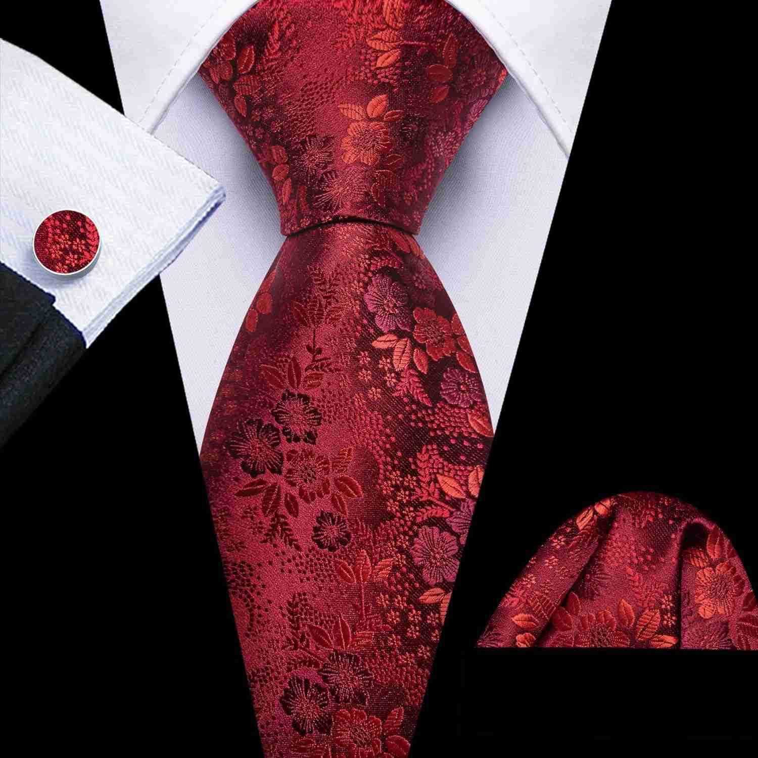 Men Tie Set Floral Paisley Silk Necktie Pocket Square Cufflinks Formal Wedding Party BusinessW250904