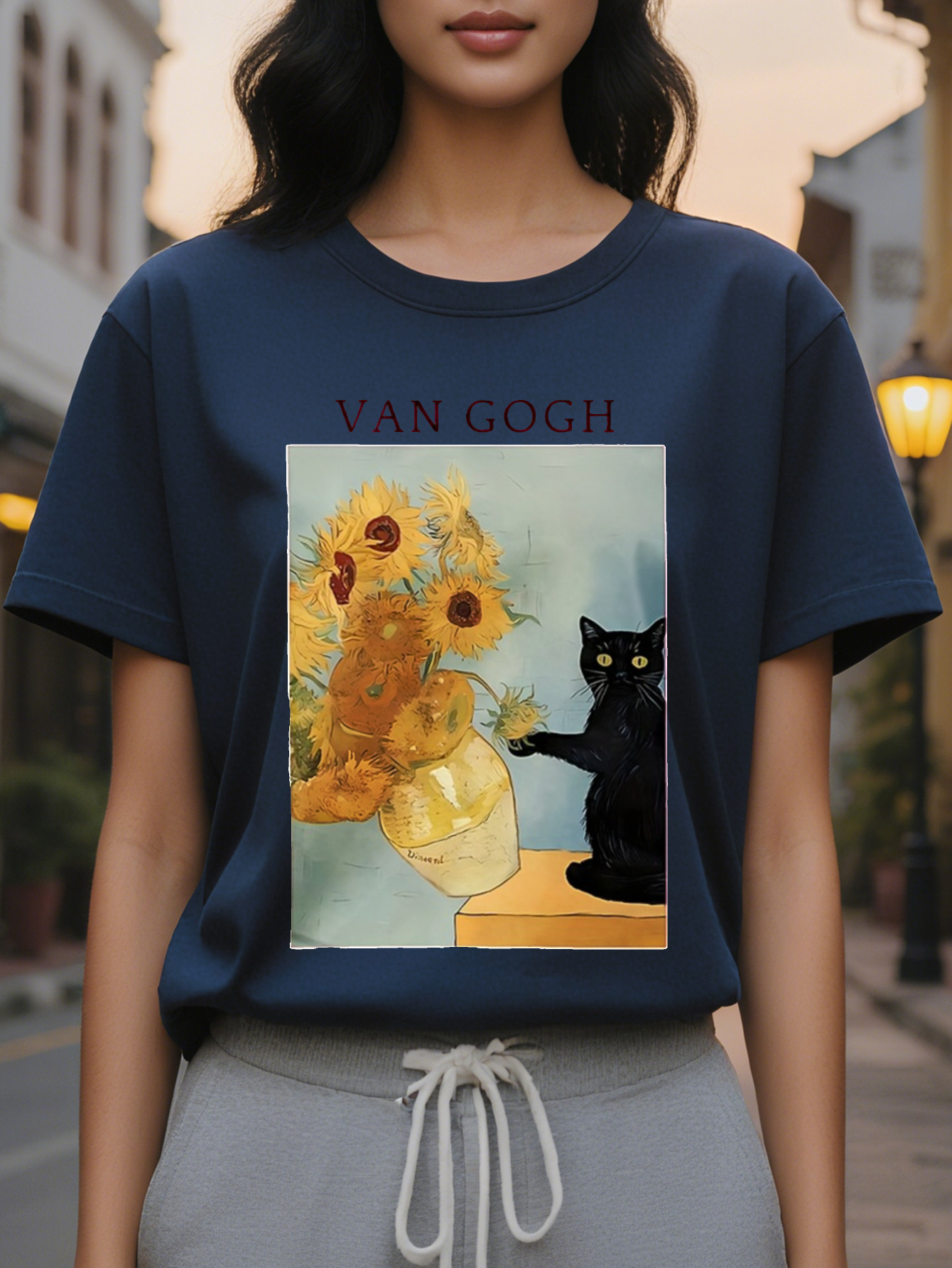 Women's Inspired Pink T-Shirt Translucent Round Neck Short Sleeve Top Printed with Sunset Starry Night Letters Casual