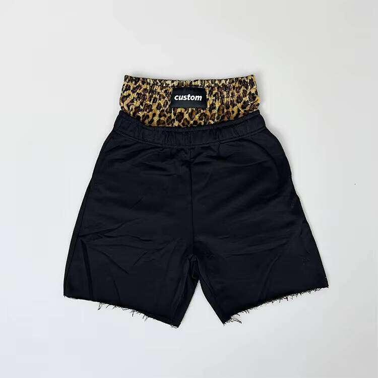 High-Quality Double Belt Shorts Leopard Print Wide-Leg French Terry Logo Streetwear Loose Sweatpants