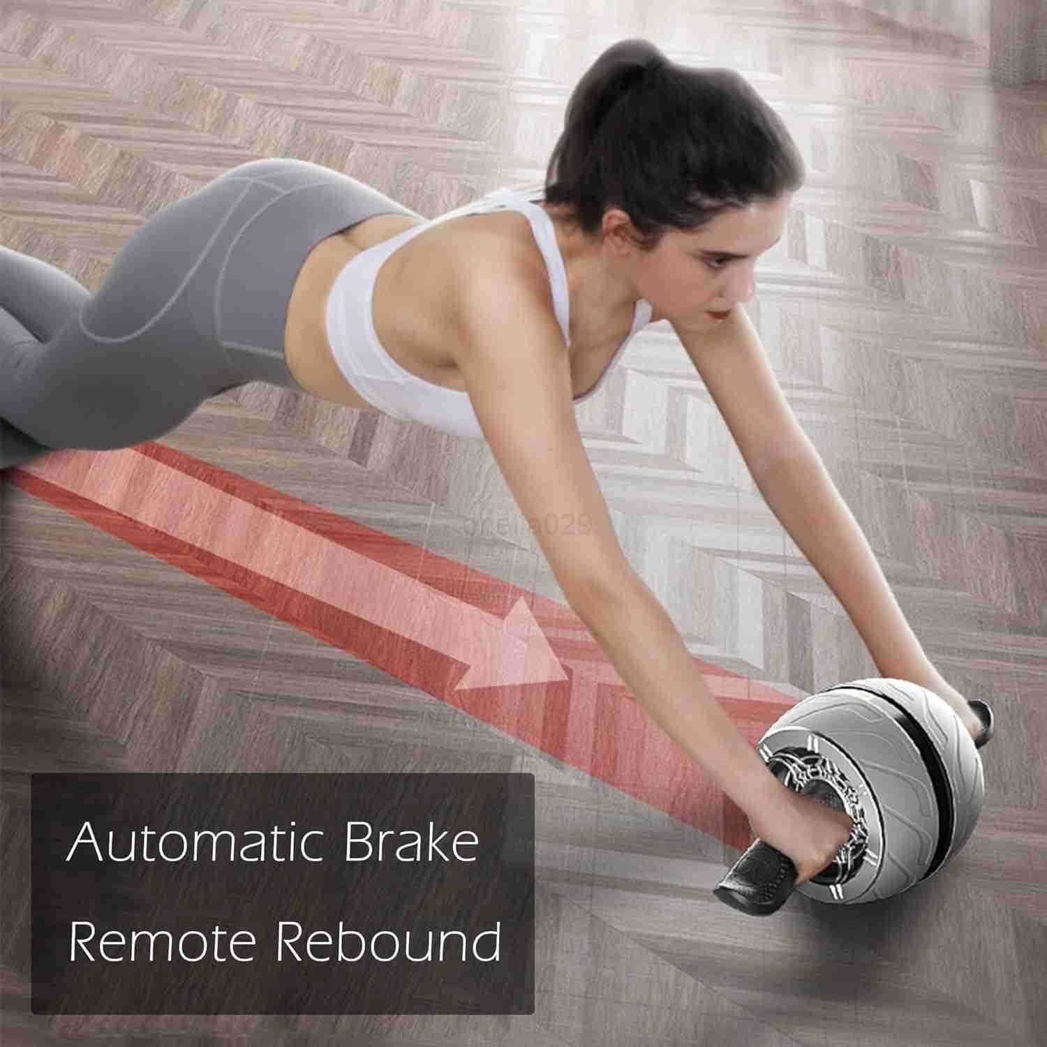 Abdominal Wheel Roller with Resistance Spring 146W Automatic Rebound Exercise StrengthTraining Roller Core Workout Fitness Wheels with Knee Pad W25090