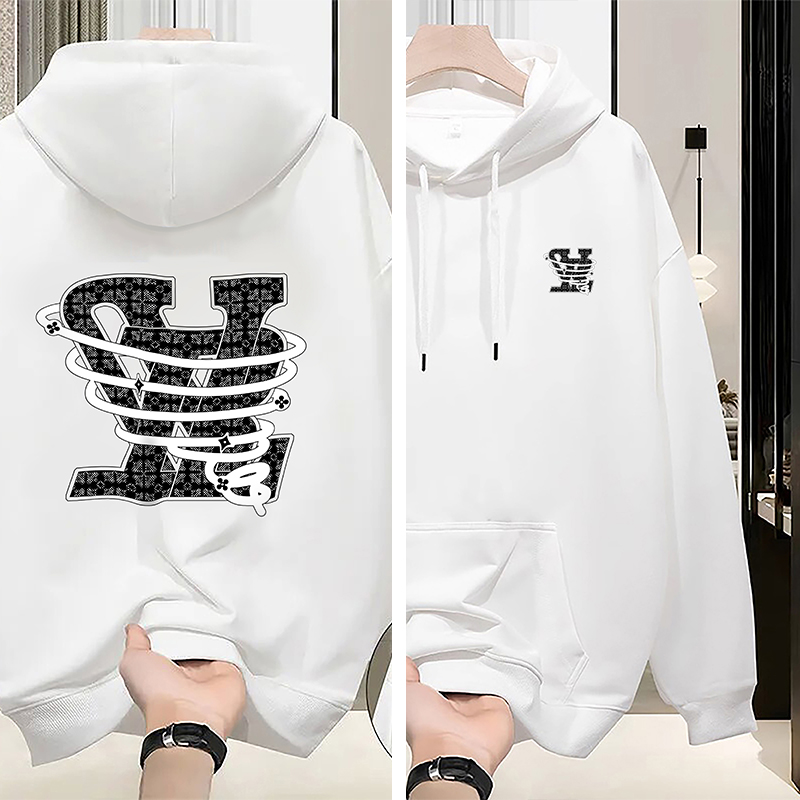 Men's Hoodies With Luxurious Design Cotton Black White And Grey Print Regular Fleece For Warmth Couple Hoodie For Men And Women