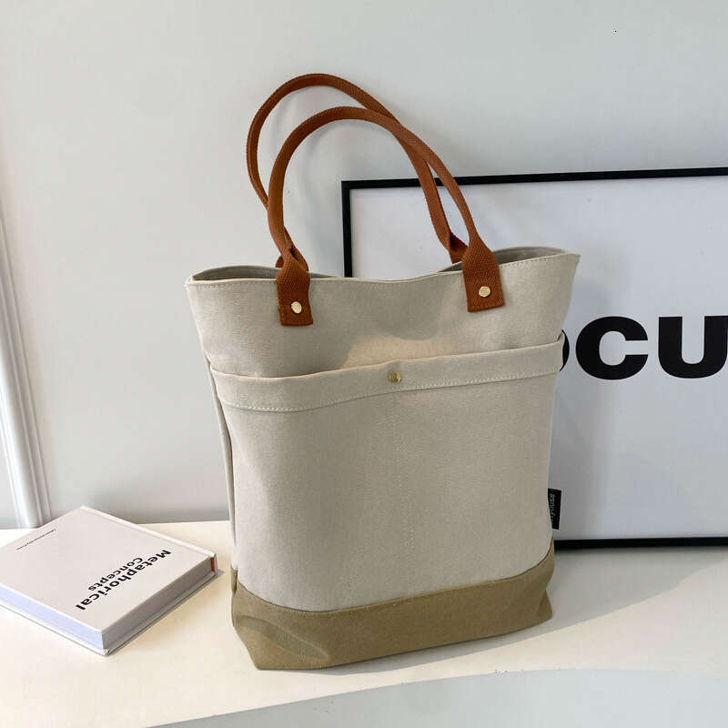 Korean Fashion Patchwork Large Capacity Thick Bucket Canvas 2025 New Style Textured Casual Versatile Shoulder Bag