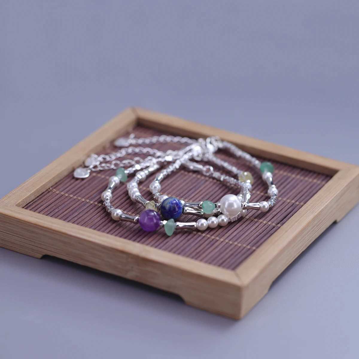 925 Sterling Silver Natural Pearl Bracelet For Women Gift Aventurine Amethyst Lapis Lazuli Citrine Jewelry Dropshipping W250904