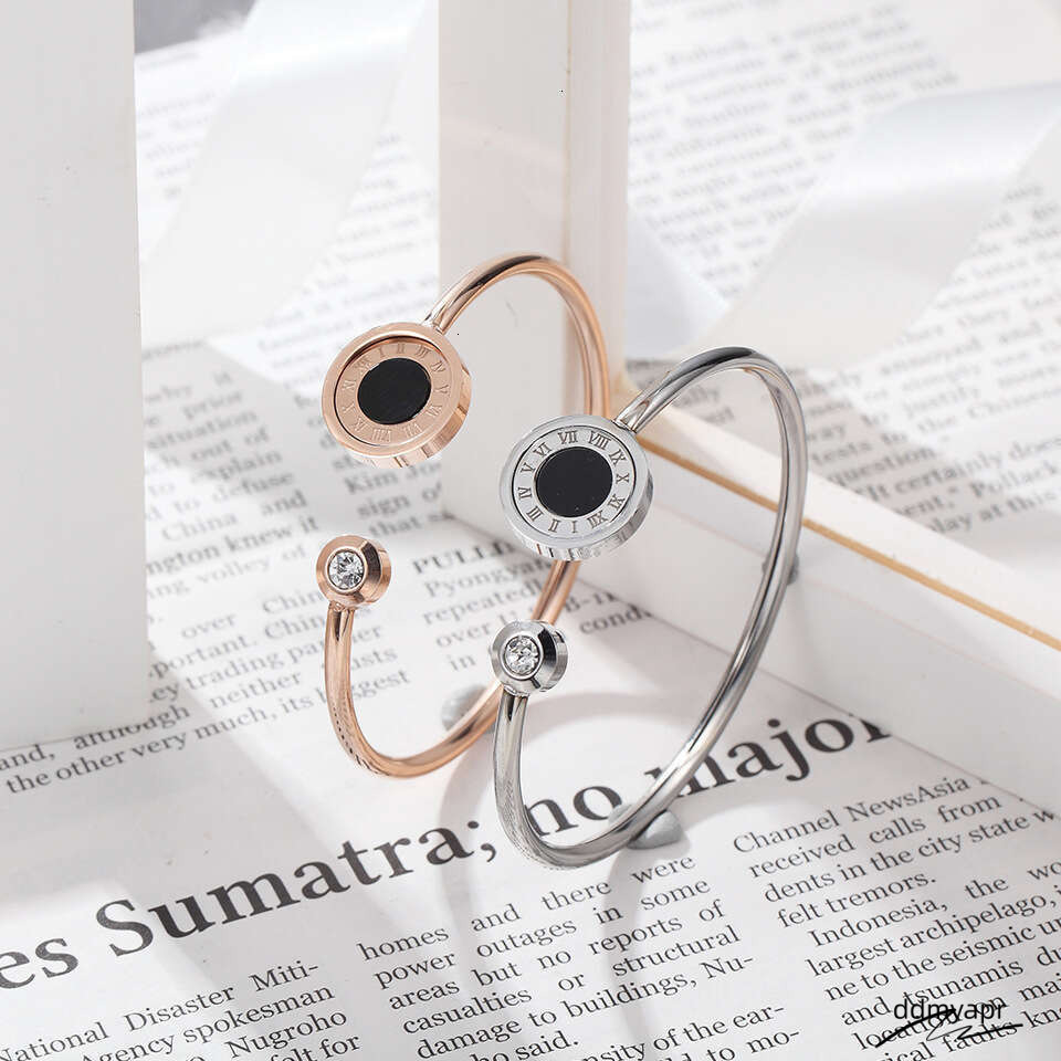 Collections Hot Selling Roman Numerals Ddmyday Inlaid Agate Shell Rotatable Stainless Bracelet For Women Rose Gold Titanium Steel Bangle Ddmyday