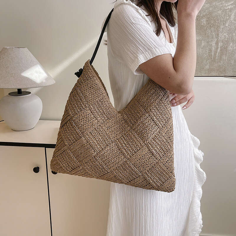 Casual Hollow Out Single Shoulder Cotton Woven New Lazy Style Handheld Straw Vacation Beach Women's Bag