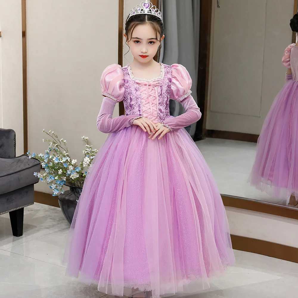 Long Pink Dress for Girls Birthday ParTY Sophia Cosplay Velvet Winter Purple Princess Rapunzel Dress for Ages 3-10 Z250904