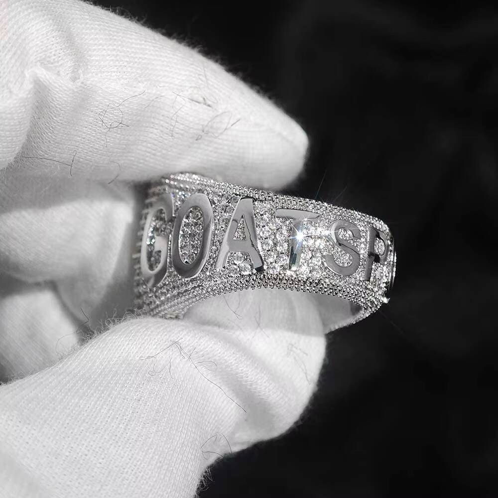 NUOYA Luxury Iced Out Ring Full Moissanite Stones Custom Name Hip Hop Diamond Ring Jewelry for Men Women