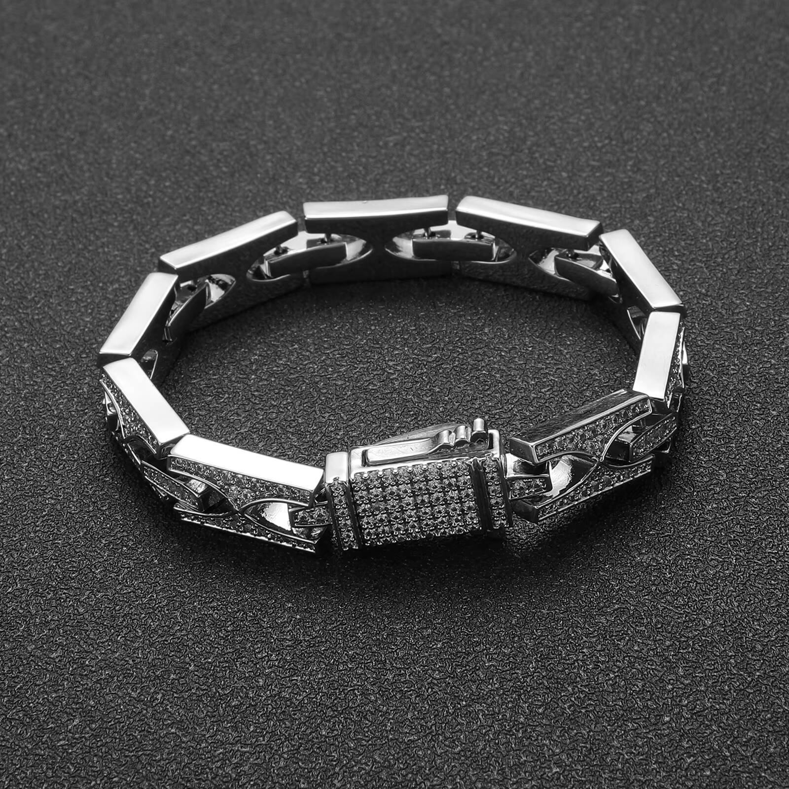 DE 10mm Iced Gold Plated Square Bracelet for Men Women HipHop Punk Diamond Cuban Chain Link Rapper Jewelry Zircon Stones Gift