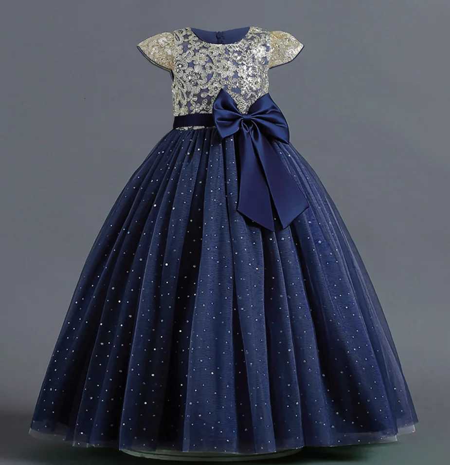 Fashion Bow Bridesmaid Girls Dress Sequin Flower Wedding Princess Prom Gown Elegant Tulle Birthday Party Dresses Evening Vestido Z250904