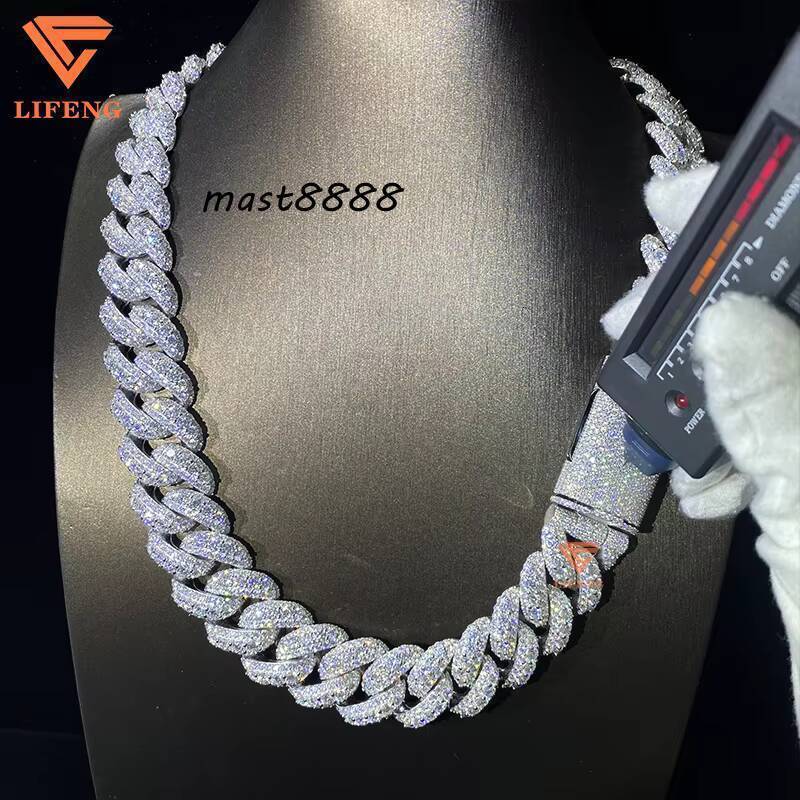 Custom 20mm Big Moissanite Diamond Cuban Link Chain Necklace Iced Out Hip Hop Cuban Chain for Men Fashion Jewelry Charm Necklace
